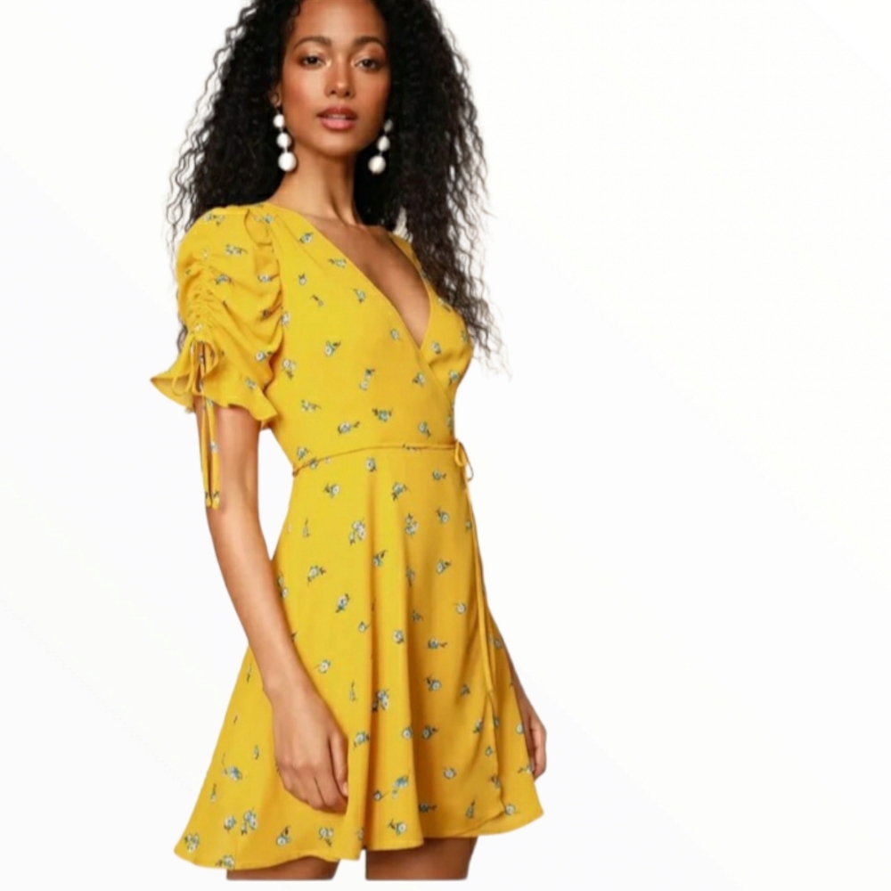 Lulu's Floral Fantasy  Yellow Wrap Dress